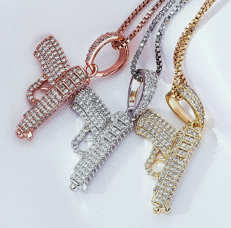 TOPGRILLZ 925 Sterling Silver Pistol Pendant Necklace — scale reference