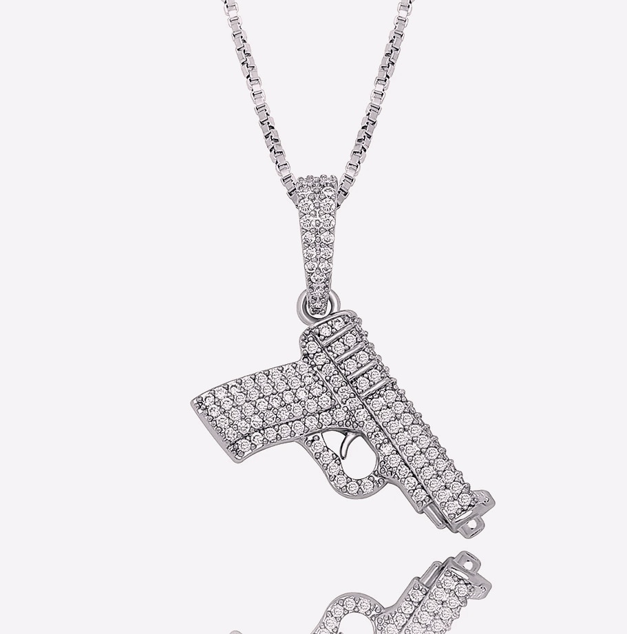 TOPGRILLZ 925 Sterling Silver Pistol Pendant Necklace — feature highlights