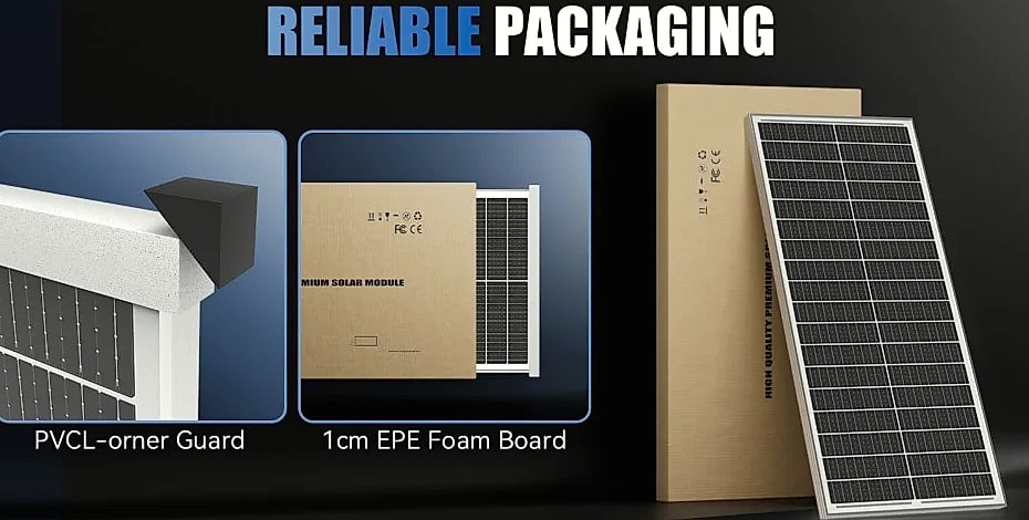 Rvpozwer 100W 12V Monocrystalline Solar Panel — side view