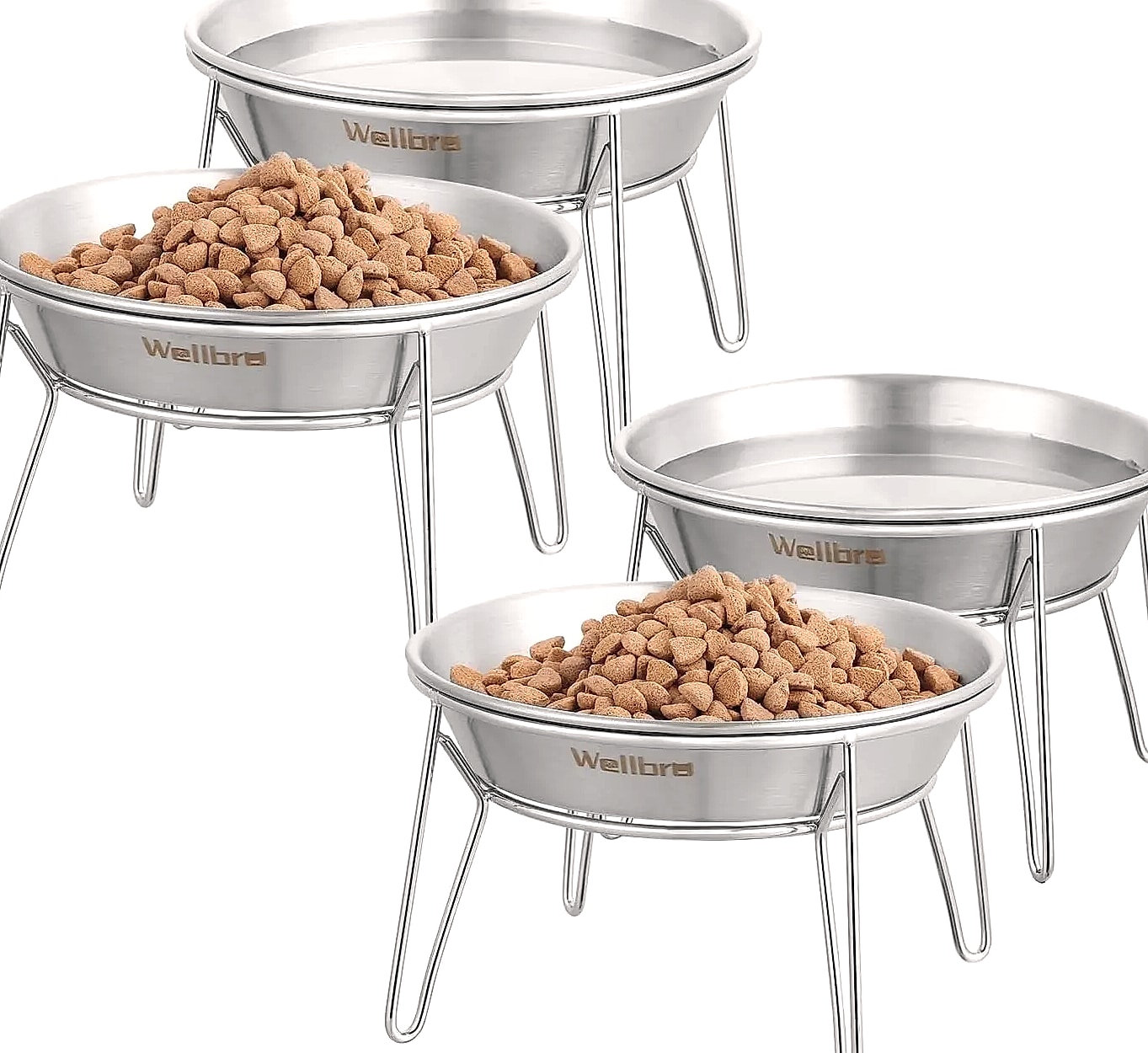4-Pack Stainless Steel Raised Pet Bowls for Cats — package contents