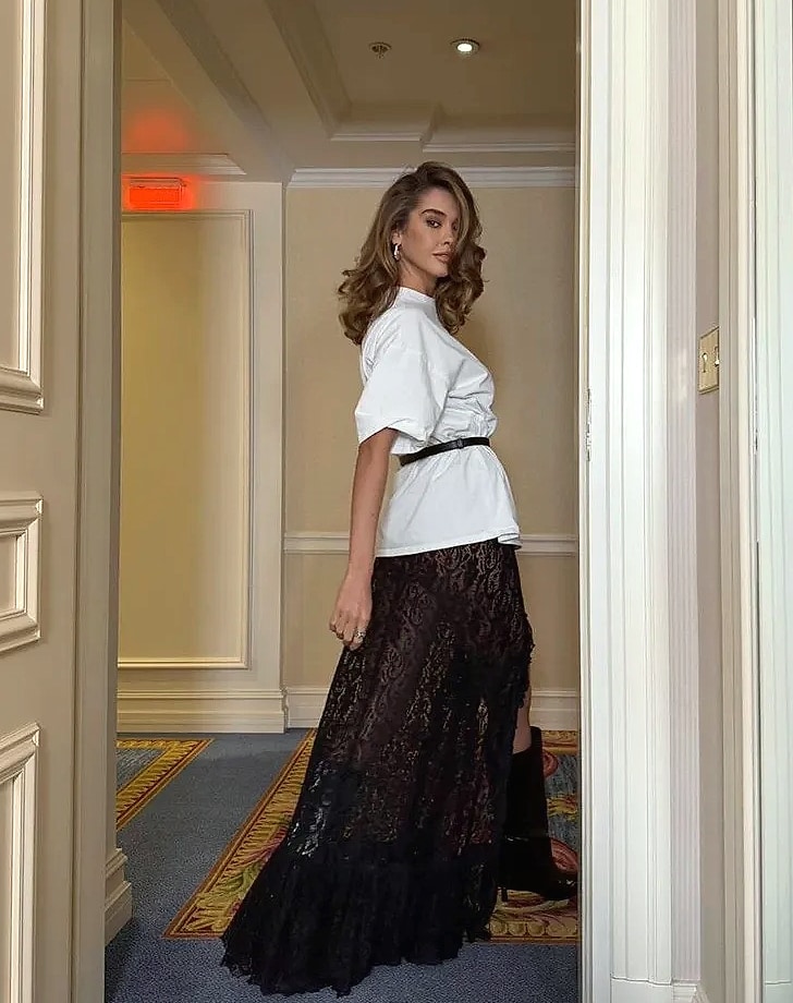 Grosfairy Lace Asymmetrical Skirt with Floral Ruffles — close-up details