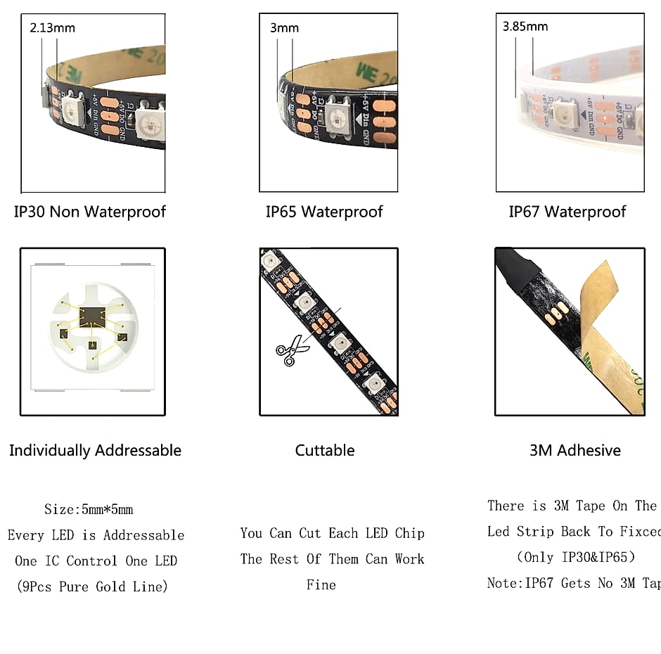 TNALANT WS2812B Addressable LED Strip 5V RGB Pixels — close-up details