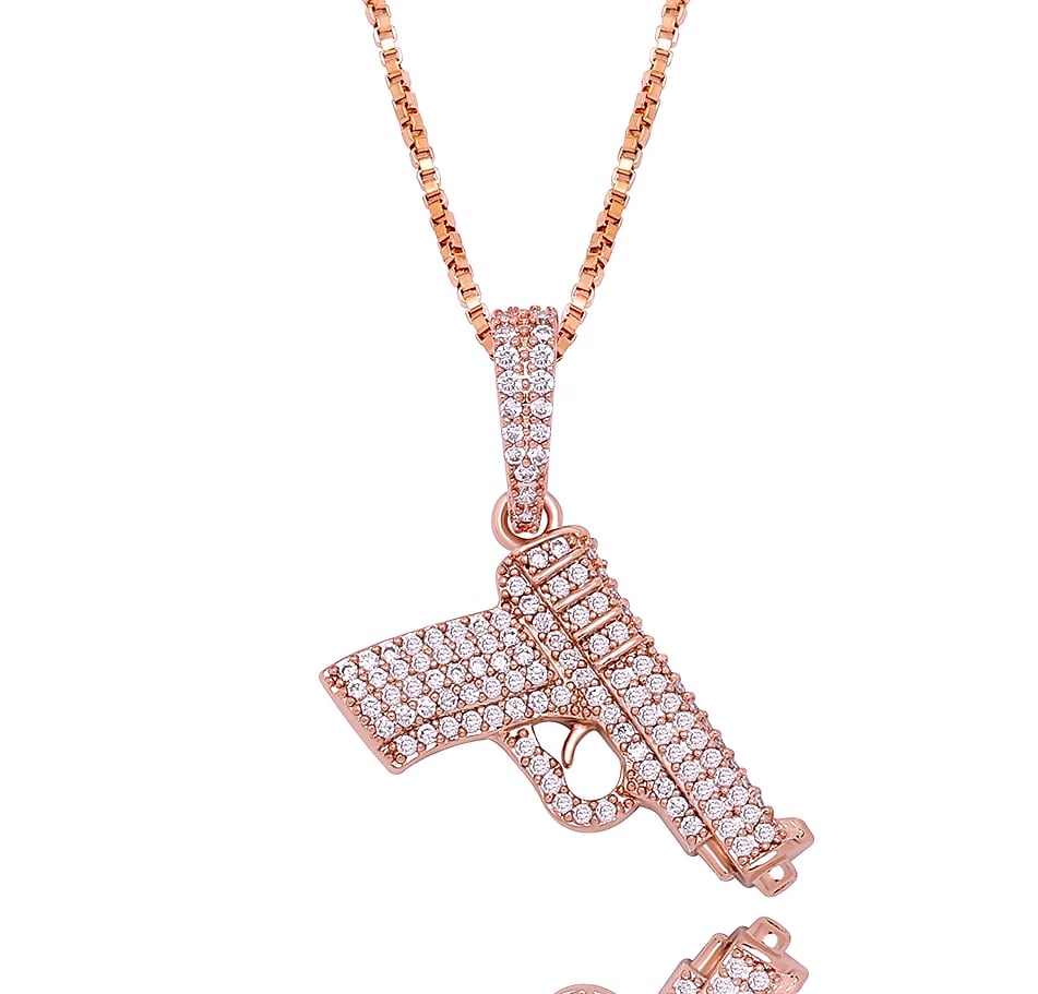 TOPGRILLZ 925 Sterling Silver Pistol Pendant Necklace — close-up details