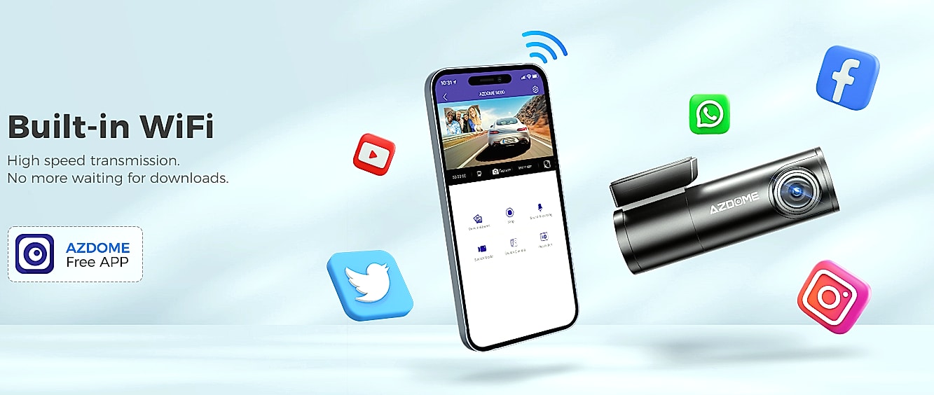 Kankeirr M300 dash cam front 1296P with WiFi and night — assembled view