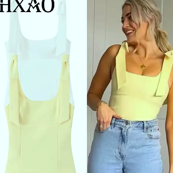 HXAO Butterfly Crop Top Women's Summer Sleeveless Tank — close-up details