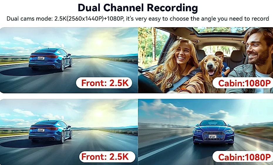 Redtiger A6 4K Dash Cam with GPS and 3-Camera System — scale reference