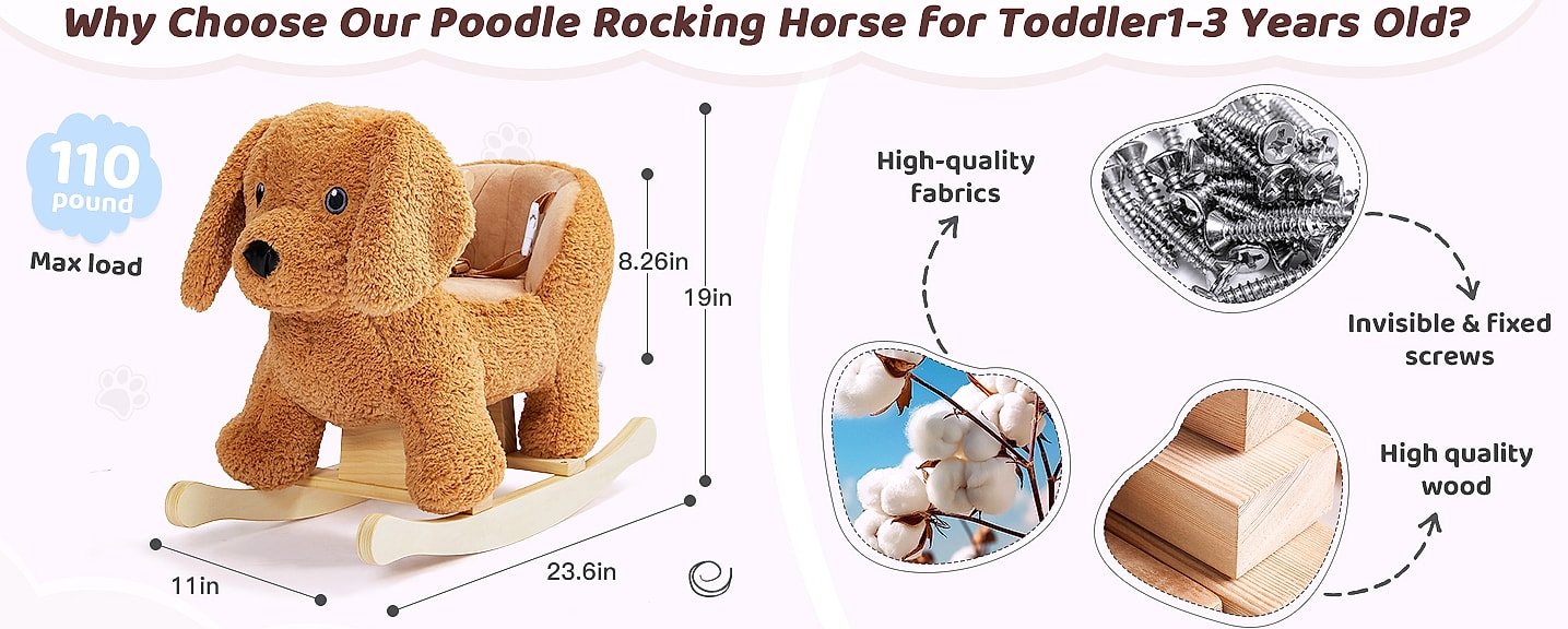 Jolie Vallée Poodle Wooden Rocking Horse for Toddlers — assembled view