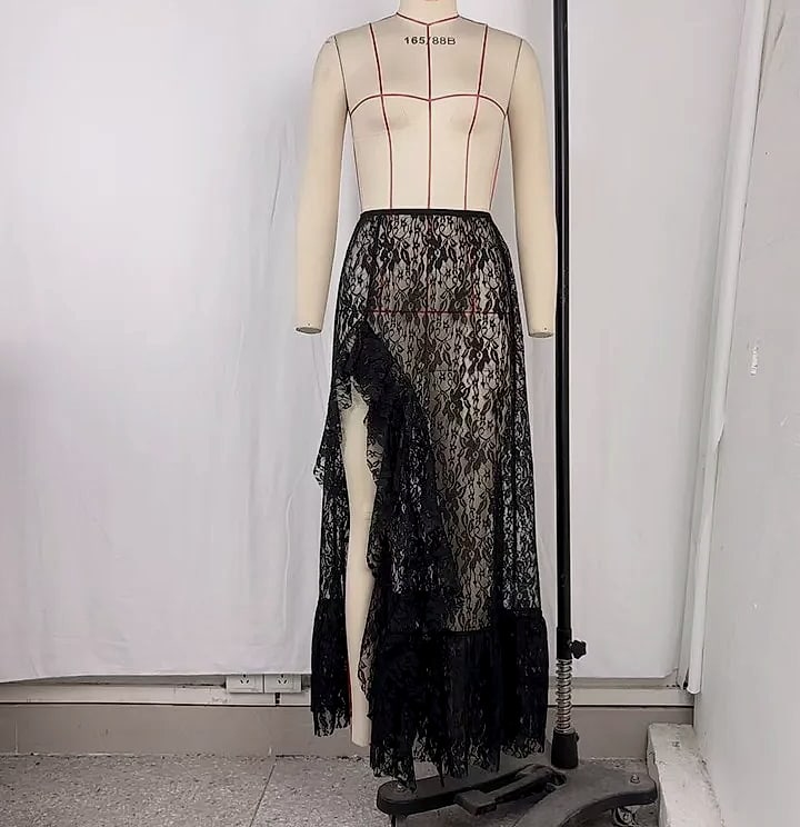 Grosfairy Lace Asymmetrical Skirt with Floral Ruffles — parts overview