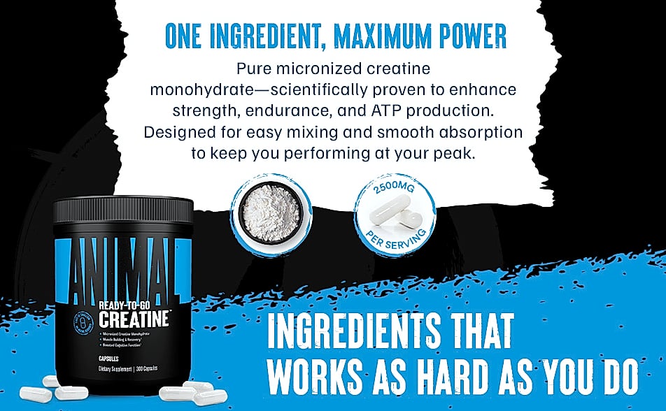 Animal Creatine Monohydrate Powder 300g Micronized — feature highlights