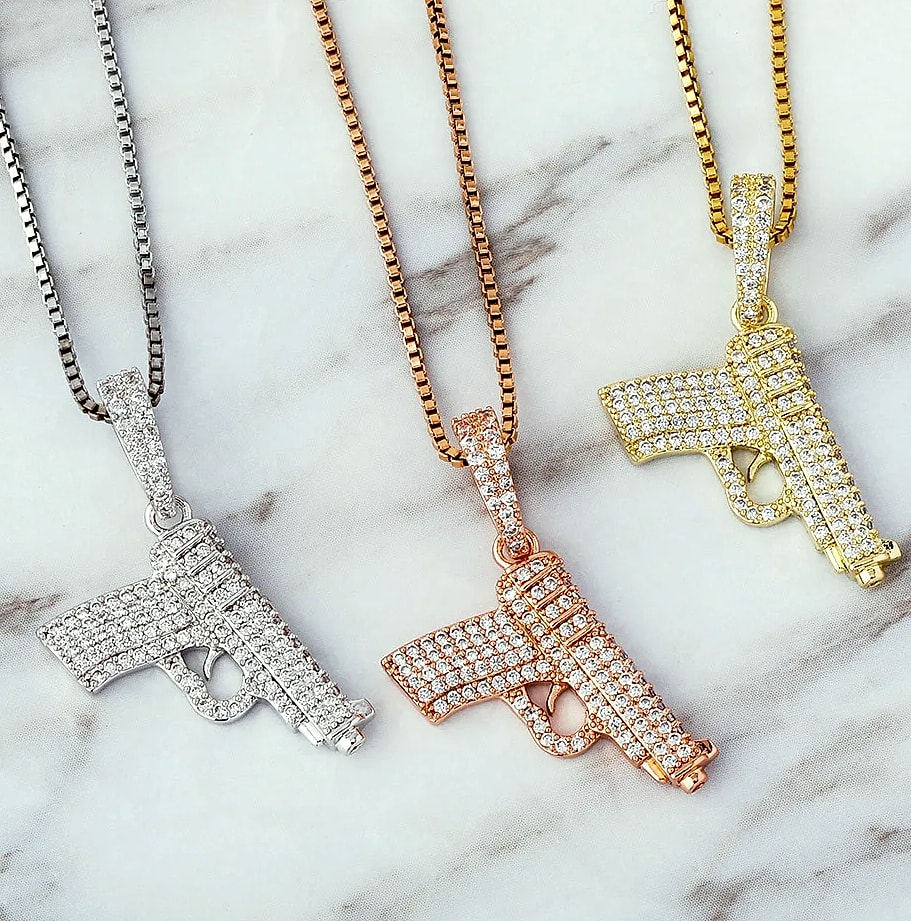 TOPGRILLZ 925 Sterling Silver Pistol Pendant Necklace — interior detail