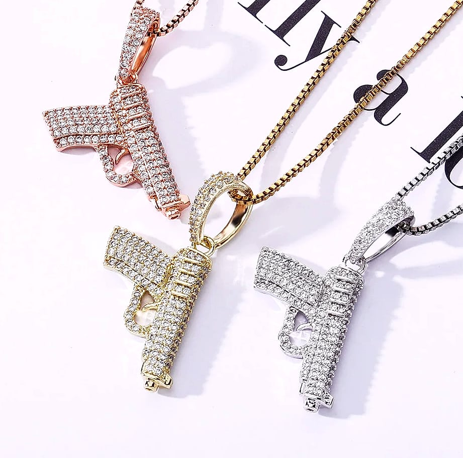 TOPGRILLZ 925 Sterling Silver Pistol Pendant Necklace — close-up details