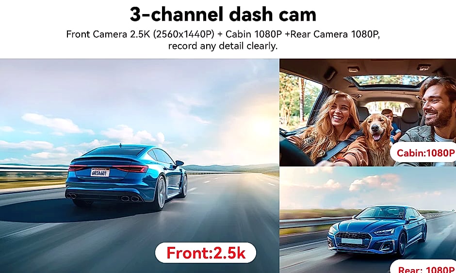 Redtiger A6 4K Dash Cam with GPS and 3-Camera System — close-up details