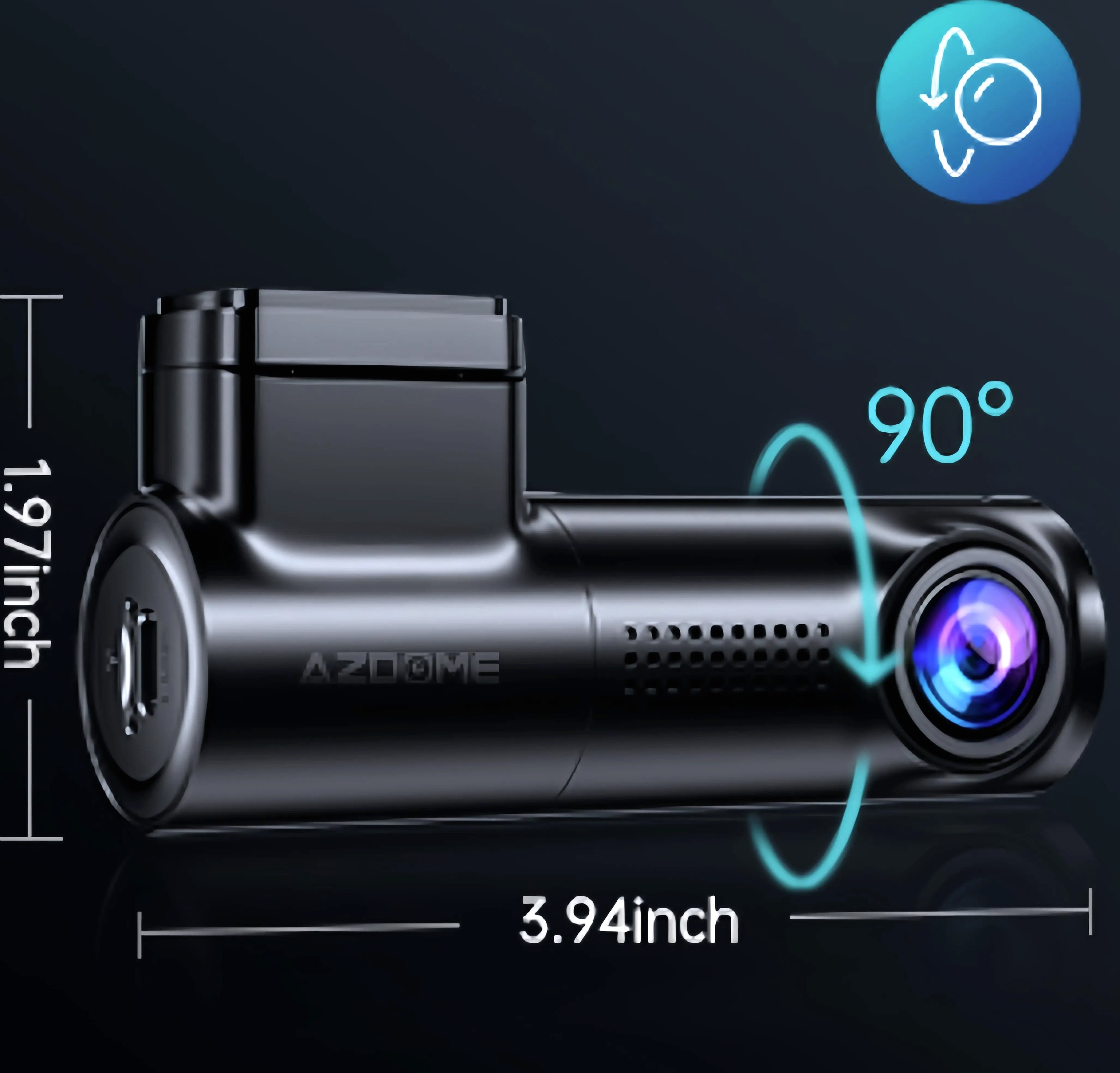 AZDOME 1296P WiFi Dash Cam with Night Vision and G-Sensor — assembled view