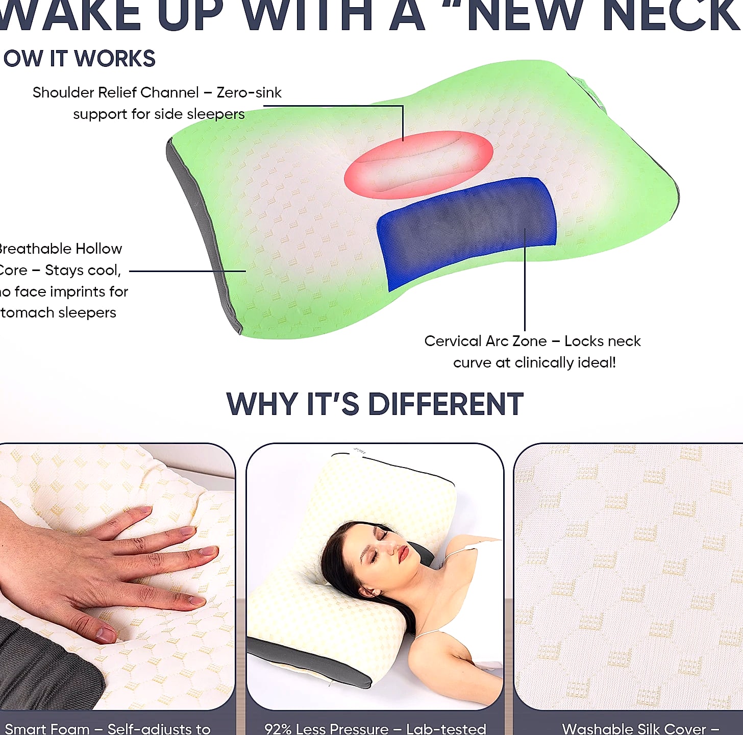 Ufist Massage Neck Pillows Ergonomic Contour Support 2-Pack — close-up details