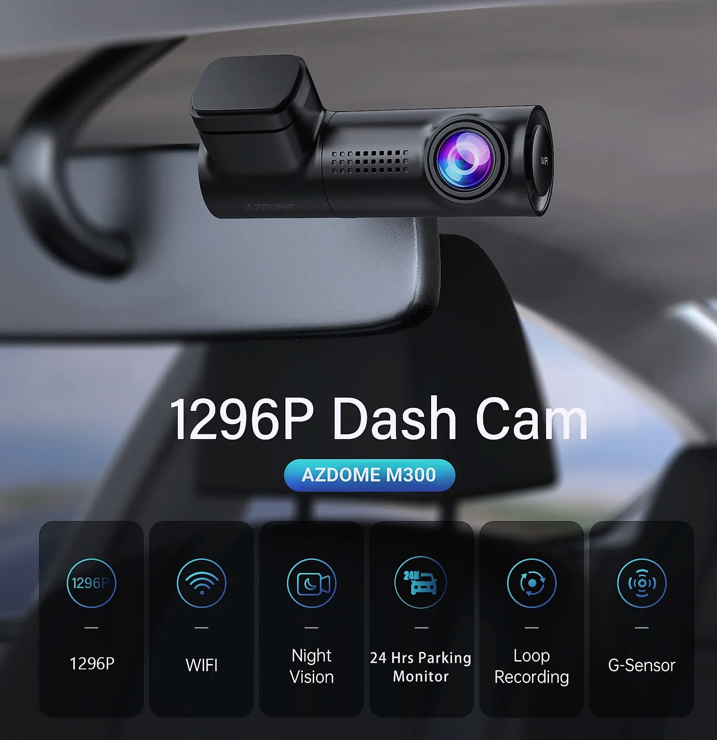 AZDOME 1296P WiFi Dash Cam with Night Vision and G-Sensor — package contents