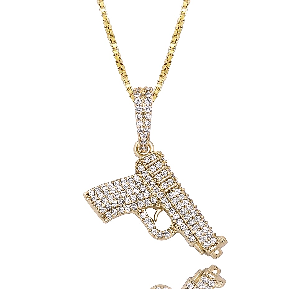 TOPGRILLZ 925 Sterling Silver Pistol Pendant Necklace — scale reference