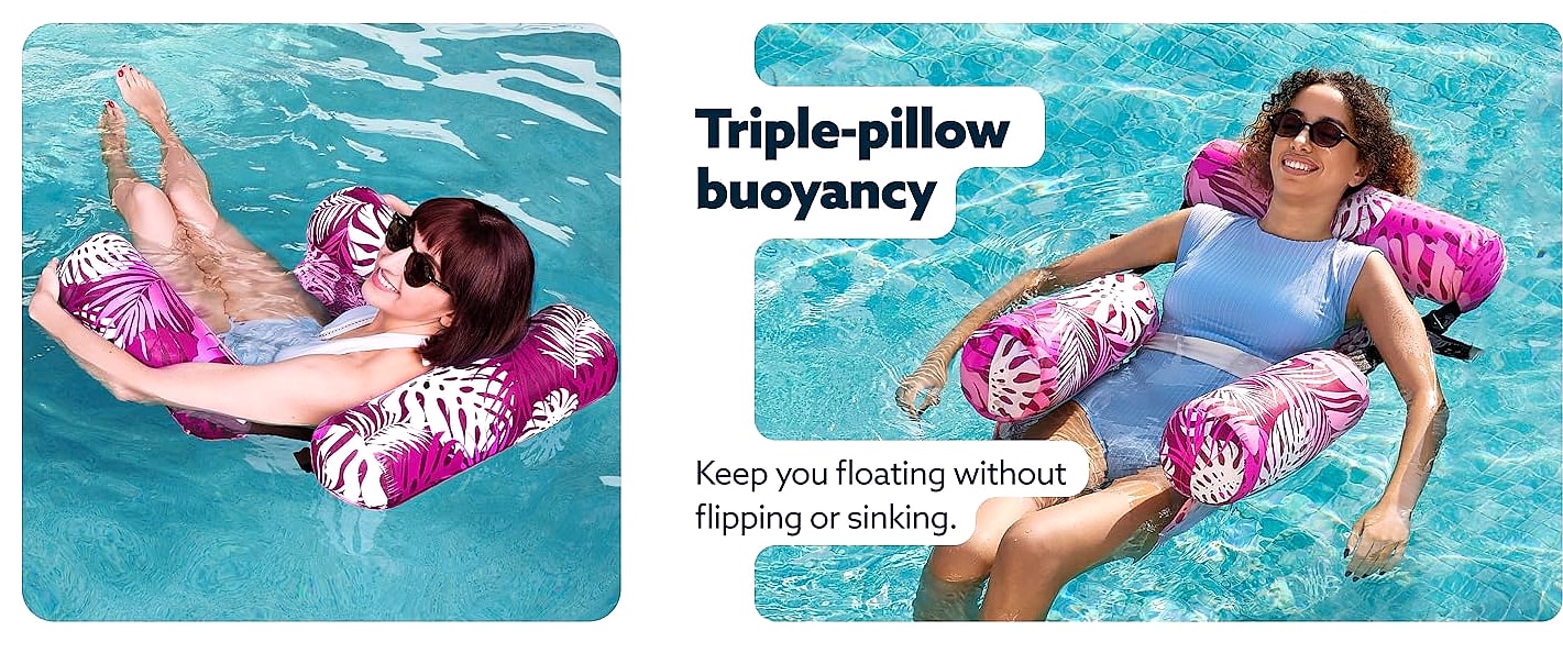 Sloosh Inflatable Pool Float Chairs, 2 Pack Floating Lounges — size comparison