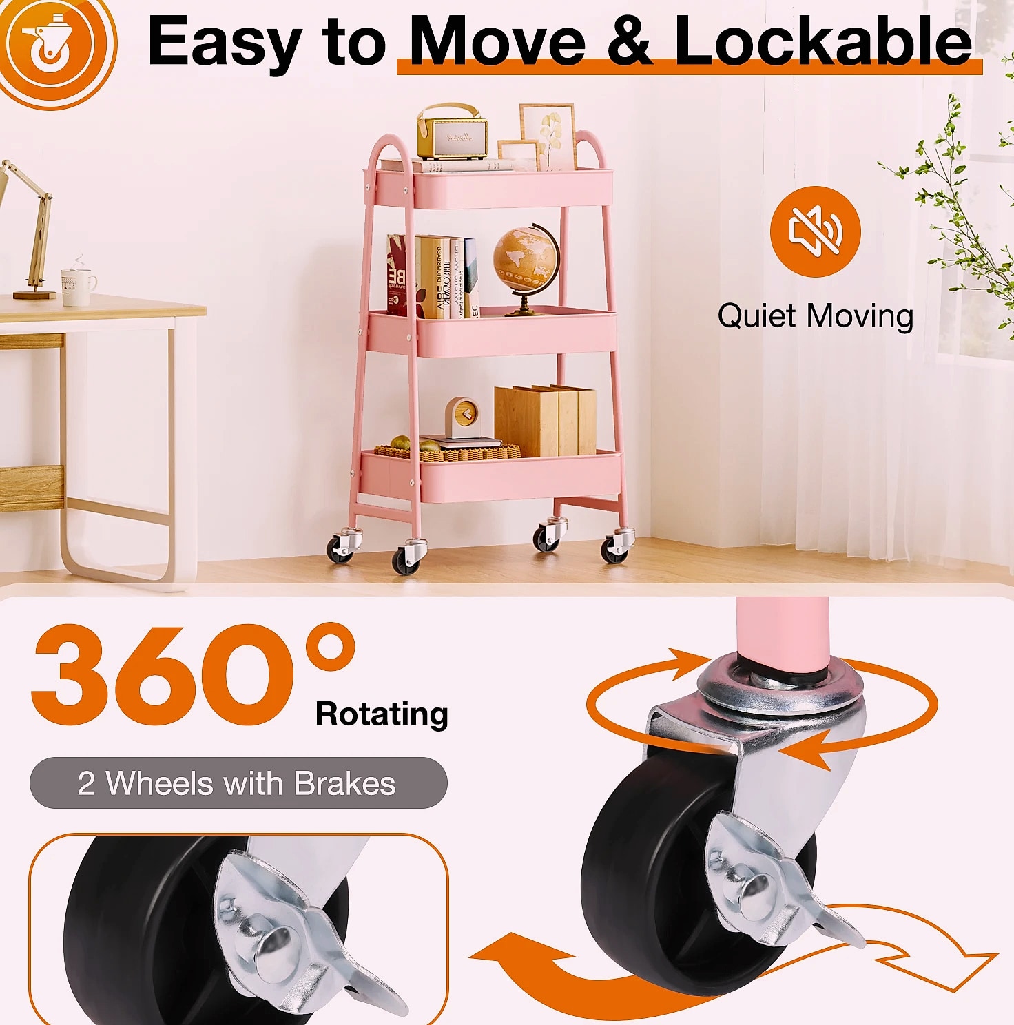 3-Tier Rolling Storage Cart Metal Kitchen Bathroom — assembled view
