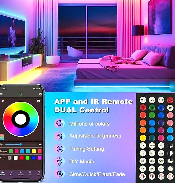 GBKOF RGB LED Strip Lights 5M 10M 20M 30M App Control — assembled view