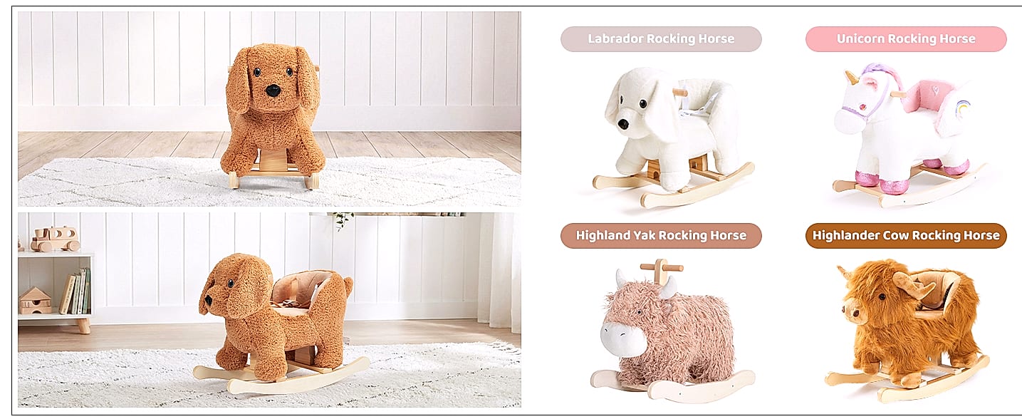 Jolie Vallée Poodle Wooden Rocking Horse for Toddlers — close-up details