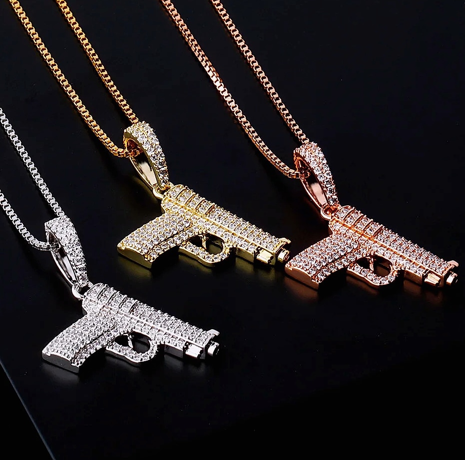TOPGRILLZ 925 Sterling Silver Pistol Pendant Necklace — assembled view