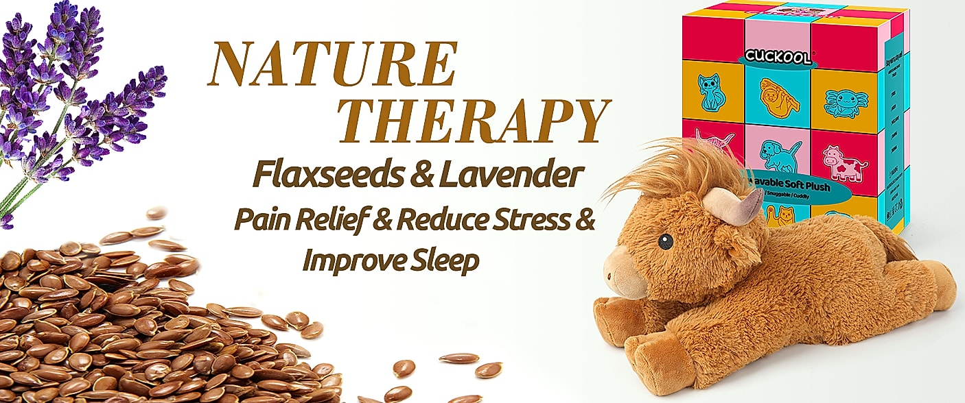 Cuckool Highland Cow Plush Heating Pad with Lavender Scent — feature highlights