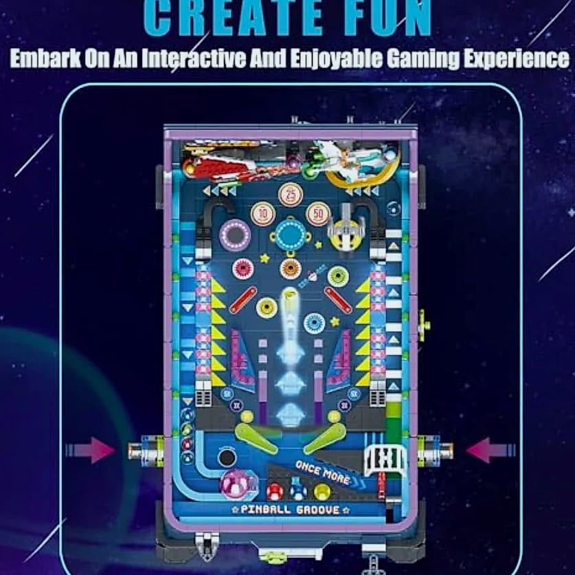 Pinball Machine Building Blocks Set DIY Construction Toy — side view