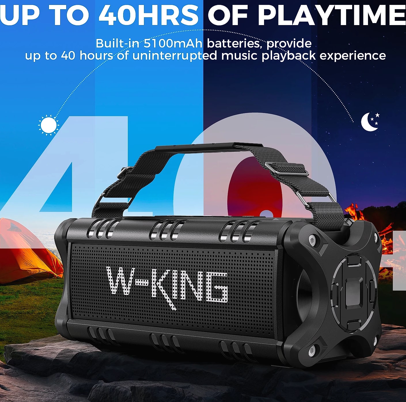 W-King D8 Bluetooth Speaker 50W IPX6 Waterproof Portable — close-up details