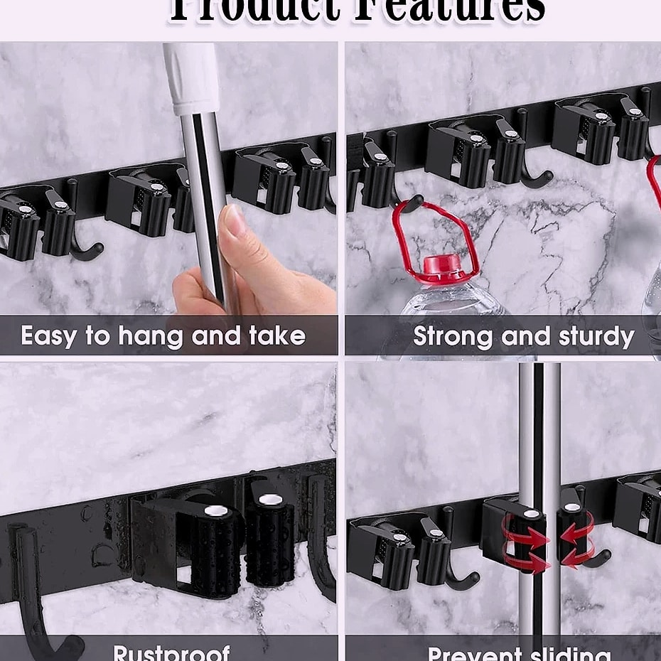 Stainless Steel Wall Mounted Mop and Broom Holder Organizer — feature highlights