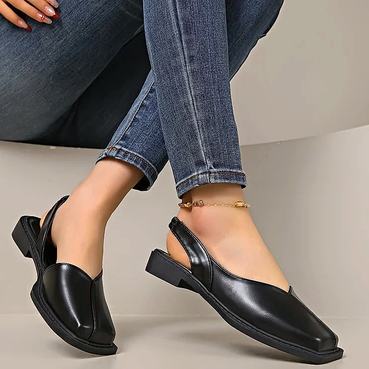 NAZSQ Leather Square Toe Sandals for Women — scale reference