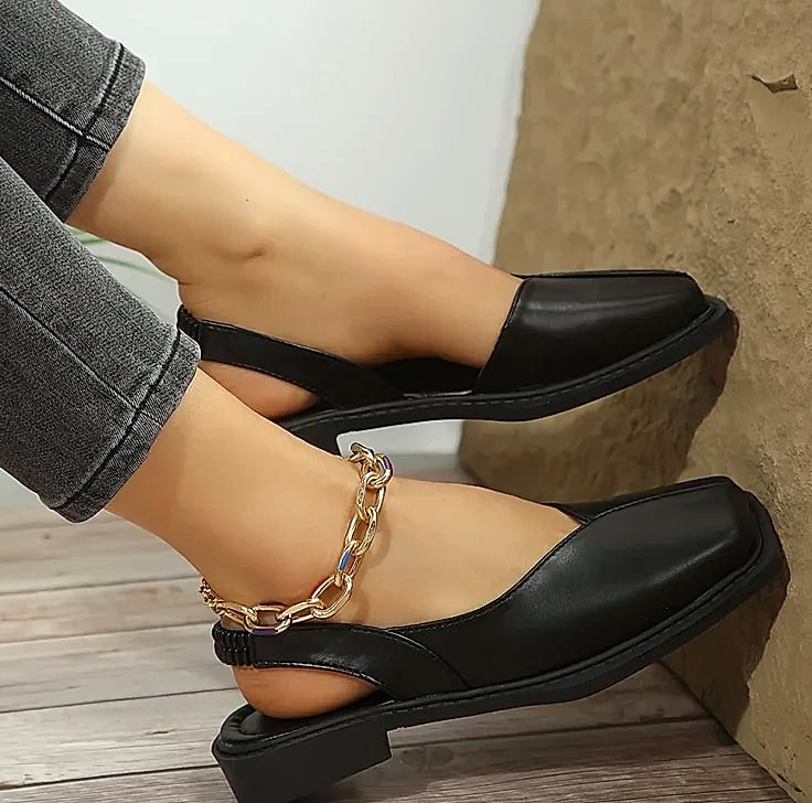NAZSQ Leather Square Toe Sandals for Women — close-up details