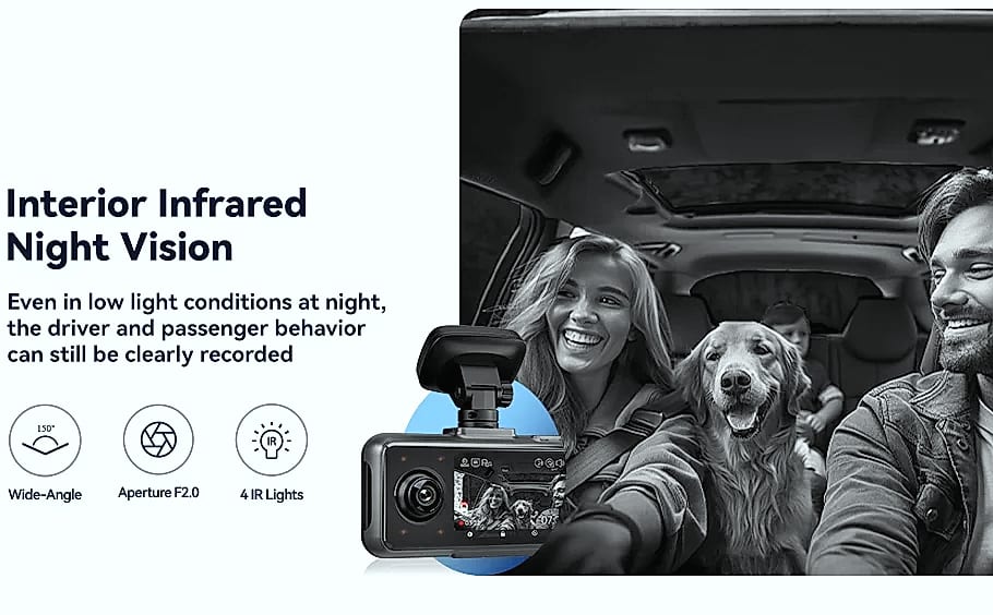 Redtiger A6 4K Dash Cam with GPS and 3-Camera System — feature highlights