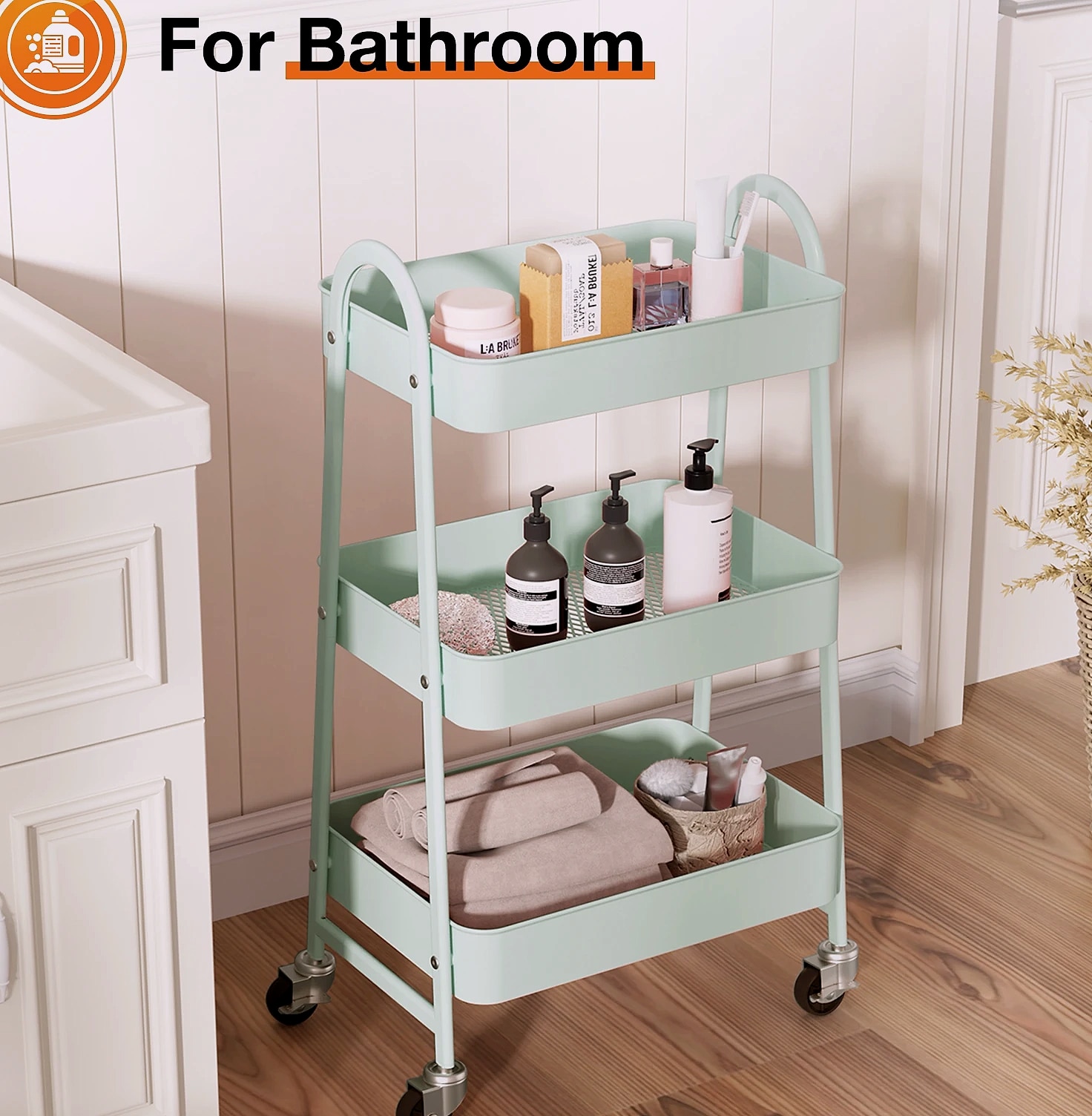 3-Tier Rolling Storage Cart Metal Kitchen Bathroom — feature highlights