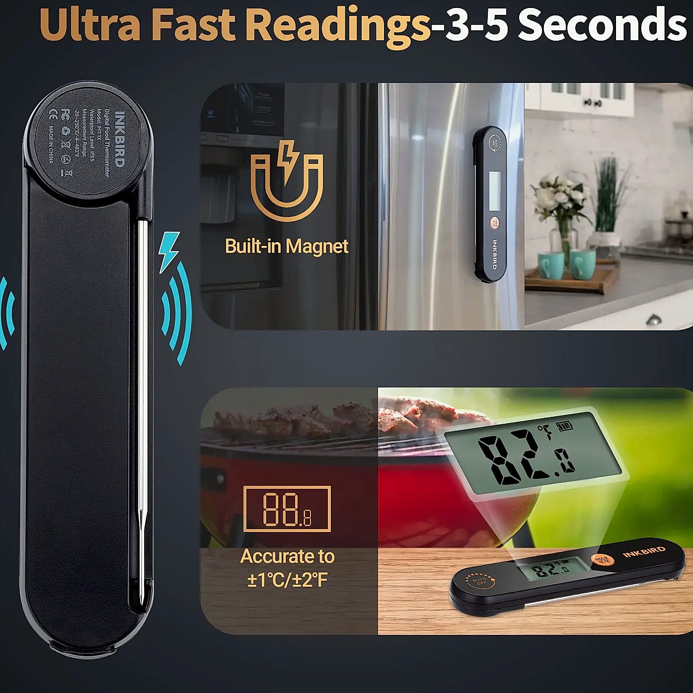 INKBIRD IHT-1X Meat Thermometer with Foldable Probes — assembled view