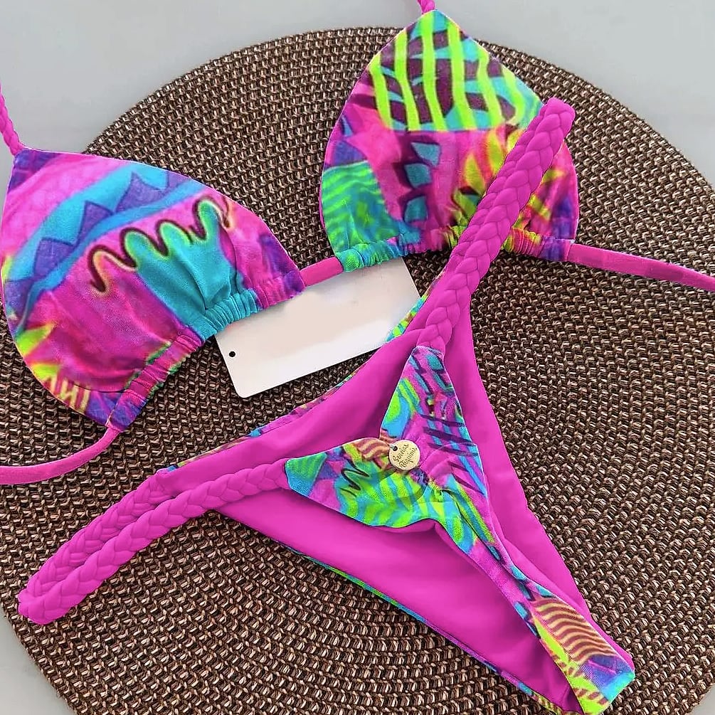 Women's Bikini Split Print Swimwear G-string Beach — close-up details