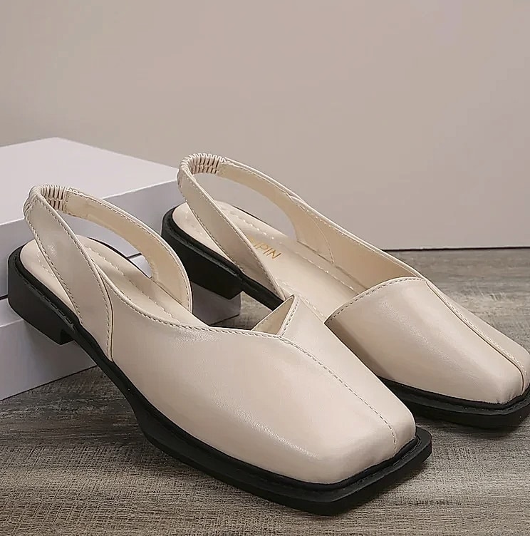 NAZSQ Leather Square Toe Sandals for Women — scale reference