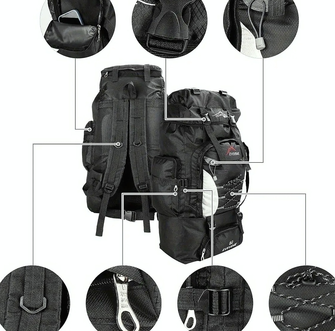 70L Outdoor Sports Backpack for Hiking and Camping — close-up details