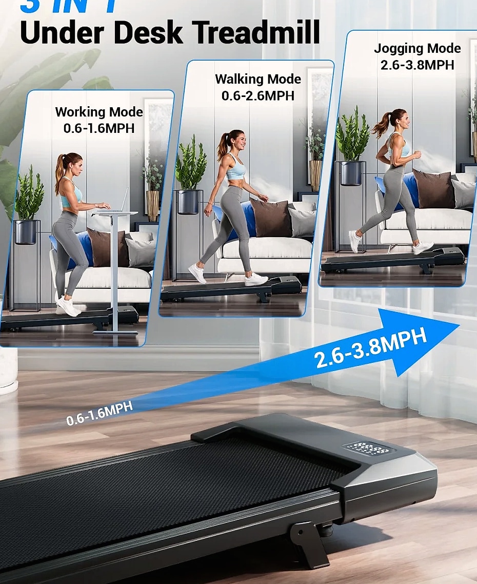 Superun 2.5HP Foldable Under Desk Treadmill Walking Pad — assembled view