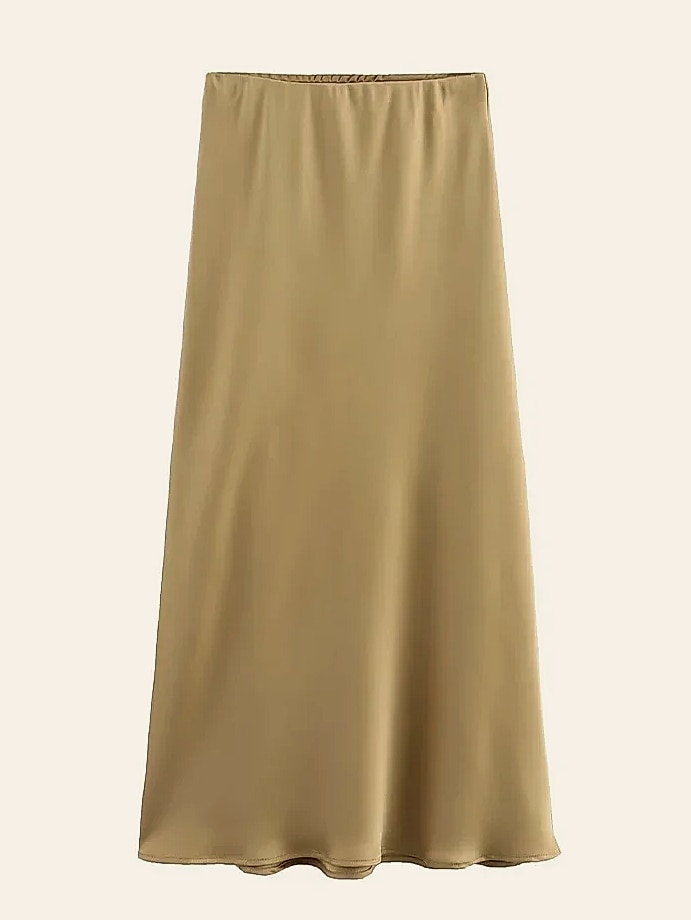 Willshela Women's Satin Pleated Midi Skirt Elastic Waist — close-up details