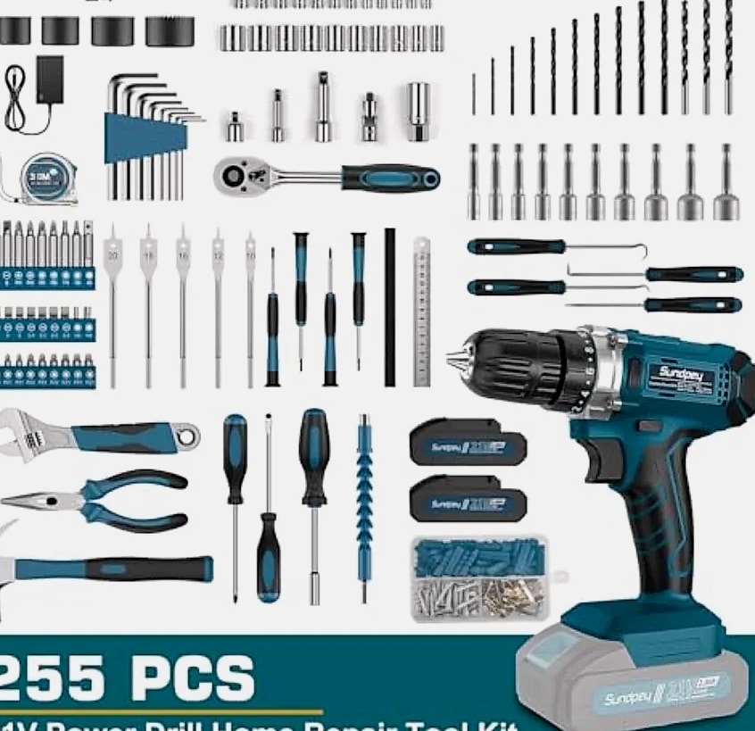 Kankeirr 21V Cordless Drill Kit with 255-Piece Accessory Set — assembled view
