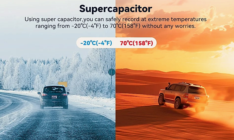 Redtiger A6 4K Dash Cam with GPS and 3-Camera System — scale reference