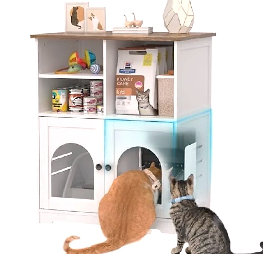 Cat Feeding Station Cabinet with Microchip Pet Feeder Access — package contents