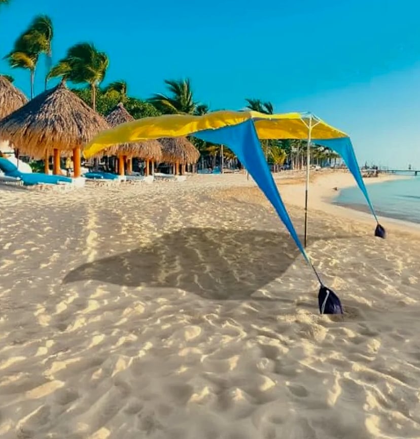 Shark Fin Shade Beach Tent UPF 50+ Wind Sun Canopy — assembled view