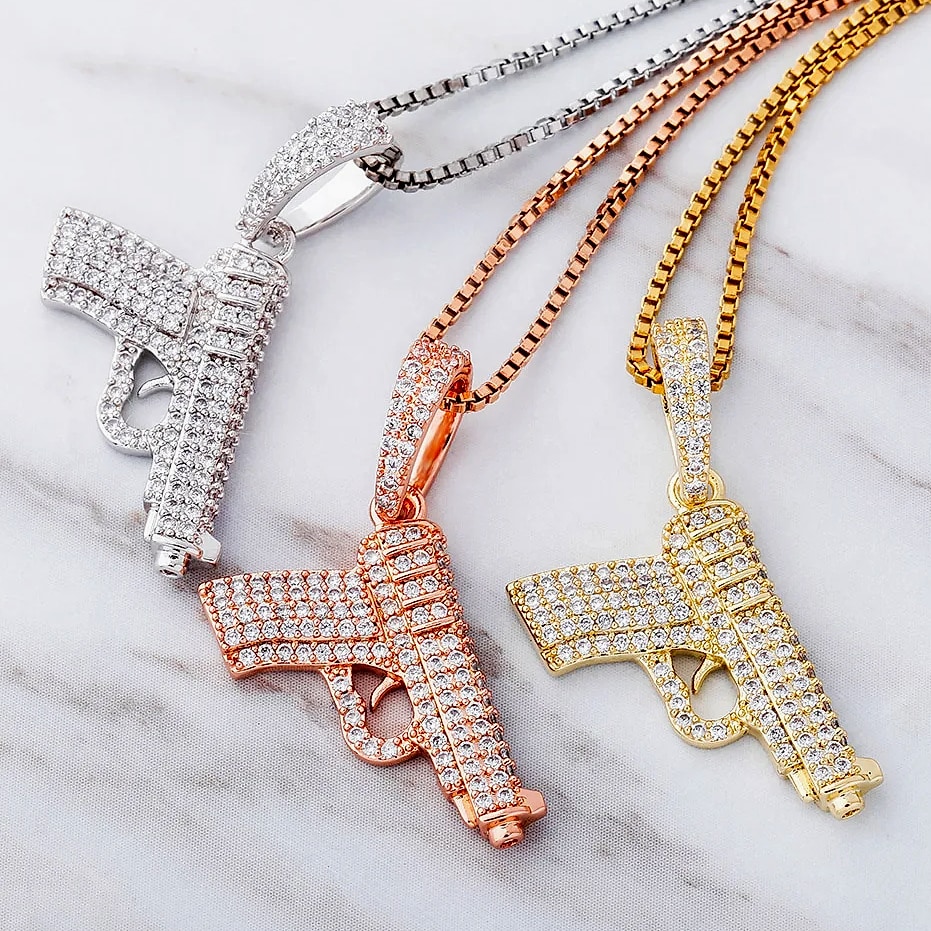 TOPGRILLZ 925 Sterling Silver Pistol Pendant Necklace — size comparison