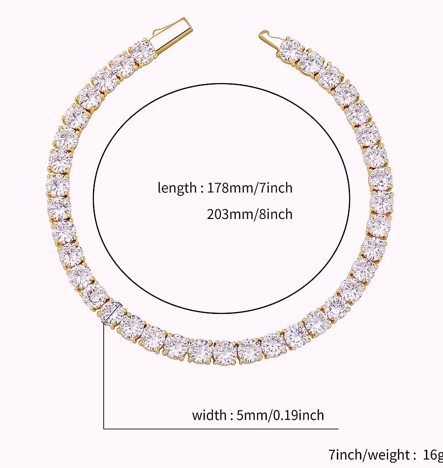 TOPGRILLZ 3-6MM Tennis Chain Bracelet Sterling Silver CZ — assembled view