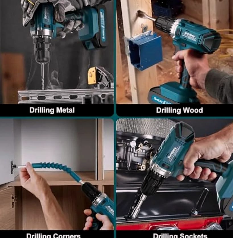 Kankeirr 21V Cordless Drill Kit with 255-Piece Accessory Set — side view