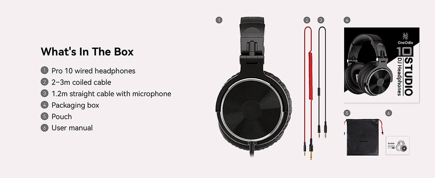 OneOdio Pro-10 Studio Monitor Headphones with 50mm Drivers — interior detail