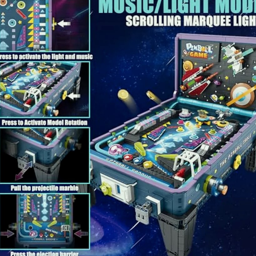 Pinball Machine Building Blocks Set DIY Construction Toy — scale reference