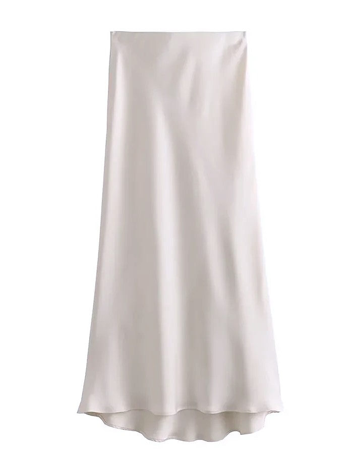 Willshela Women's Satin Pleated Midi Skirt Elastic Waist — side view