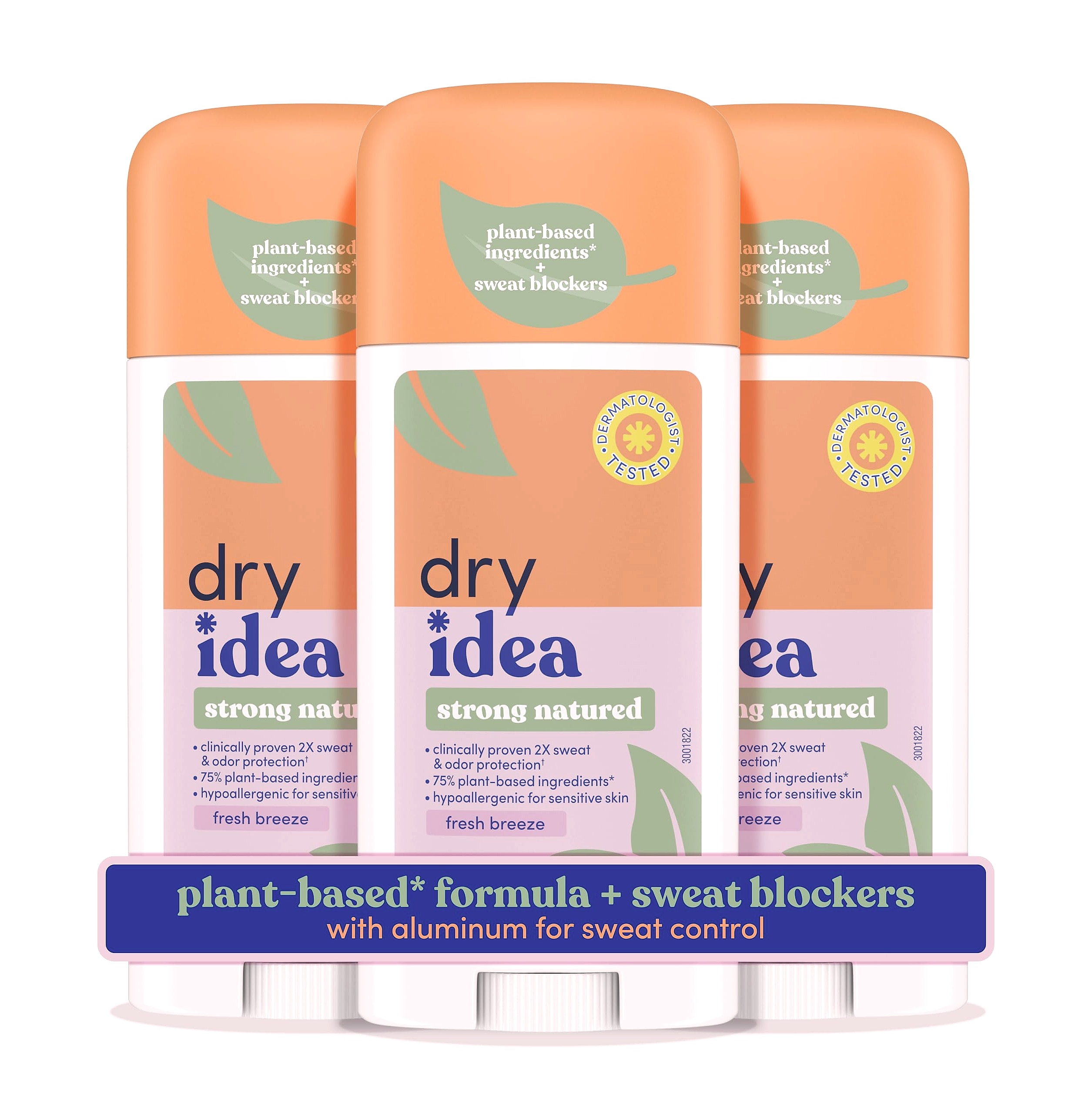 Dry Idea Plant-Based Antiperspirant, 72Hr Sweat Control, 3-Pack